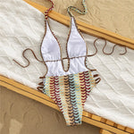 Sexy Halter String Backless Swimsuit Woman One Piece Striped Crochet Swimwears 2026 High Cut Bathing Swimming Wear Suit Monokini