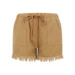 Women’s Summer Solid Color Washed Denim Shorts Casual Drawstring Elastic Waist Frayed Hem Loose Short Jeans Streeetwear