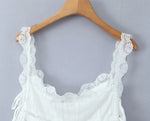 Foridol White Lace Tops for Women Summer Casual Side Tie Up Cotton Camis Top Buttons Casual Beach Vacation New Tops