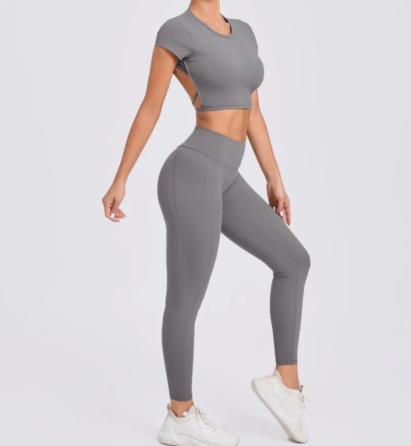Women's Yoga Sets 2 Piece High Waist Hip Lift Leggings with Cross Back Sports Bra Seamless Workout Clothes Fitness Gym Wear Set