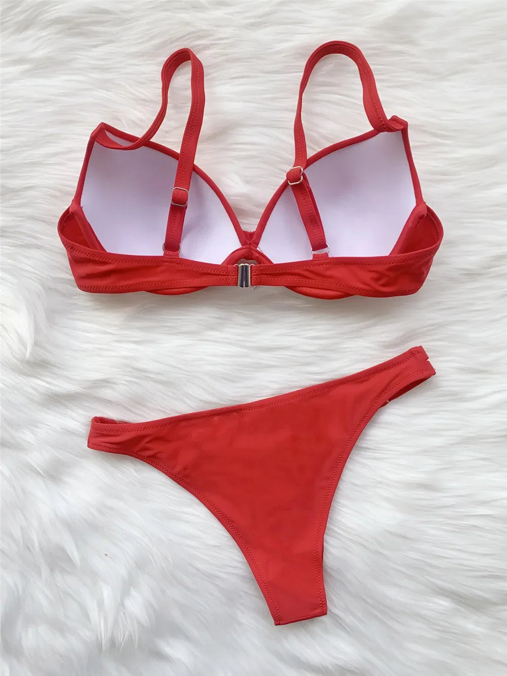 Sexy Red Push Up Swimsuits Women Bikinis Sets 2026 Mujer Swimwear Ruched High Cut Bathing Suit Biquinis Underwire Bikini Bathers