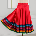 High Waist Spanish Swing Skirt Midi Skirt Ladies Folk Dance Skirt Elastic Large Swing Hem Mexican Flamenco Performance Skirts