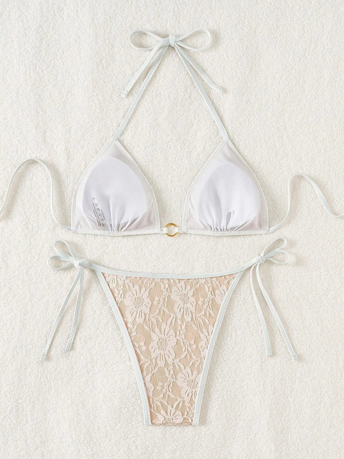 Embroidery Mesh Lace Halter High Cut Bikini Female Swimsuit Women Swimwear Two-pieces Bikini Set Bather Bathing Suit Swim Beach