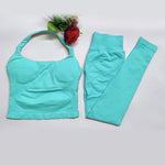 Women's Halter Top And Sports Leggings Gym Workout Set Two-Piece Pilates Clothes Yoga Outfits Impact Fitness Pants Set