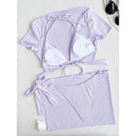 XS - L Ribbed Halter Bikini Women Swimwear Female Swimsuit Four-pieces Bikini set With Sarong Bather Bathing Suit Swim V3152B