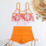 New Green Orange Ruffle Tankini Sets Swimwear High Waist Women Two Pieces Swimsuit Summer Drawstring Sporty Shorts Bathing Suits