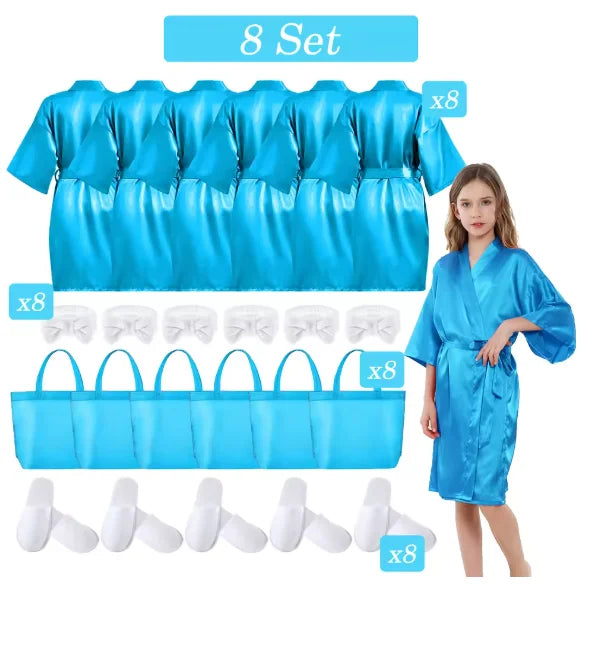 6-15 Set Muti Colors Spa Party Robe for Girls Kids Birthday Party Supplies Favors Spa Day Robes Gowns Sleepover Pyjama Party