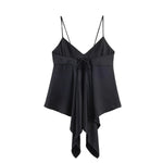 Women's Casual Asymmetric Silk Satin Textured Lingerie-Style Top Backless Deep V Suspenders Sleeveless Vest For Woman Charm 7P3O