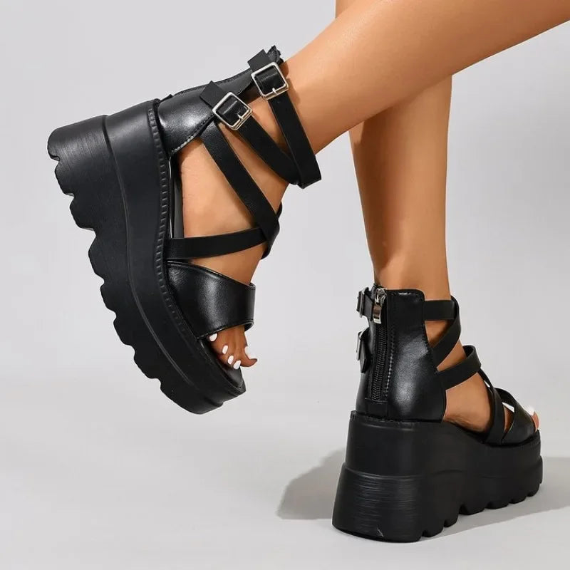 Super High Heel Women SandalsInner Height Increase Wedge Sandals for Women Peep-toe Platform High Heeled Sandals Sandalias