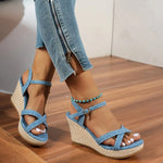Summer Slope Heel Buckle Open Toe Wedge Ultra High Heel Women's Sandals 2026Fashion One Line Buckle Sandals Women ShoesHeels