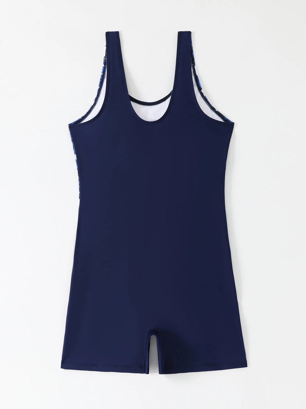 Women One-piece Sports Swimsuit Professional Training Athletic Boyleg Bathing Suit Printed Swimwear Patchwork Beach Wear Blue