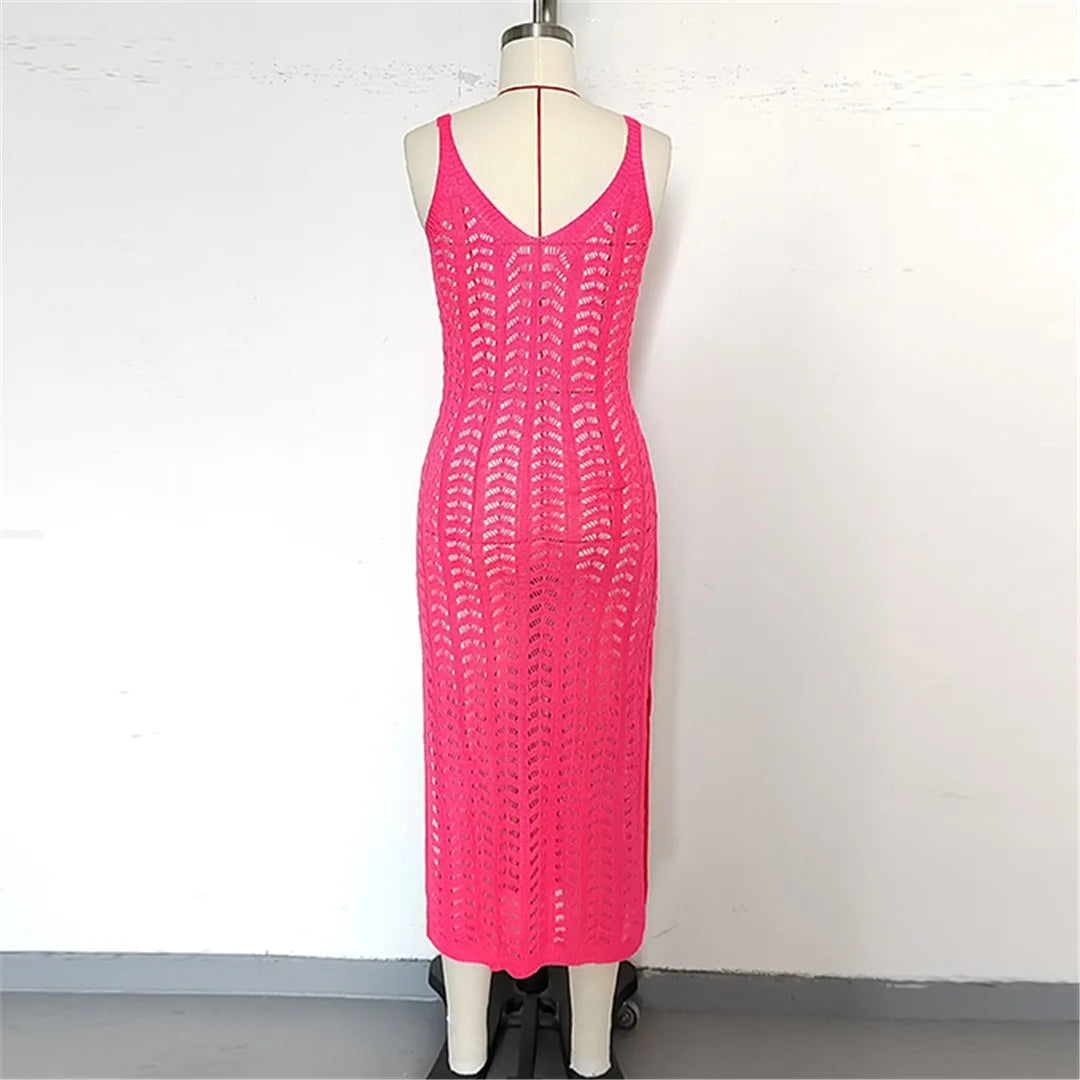 4 Color Hollow Out Sleeveless Crochet Knitted Tunic Beach Cover Up Cover-ups Beach Dress Beach Wear Beachwear Female Women K6783