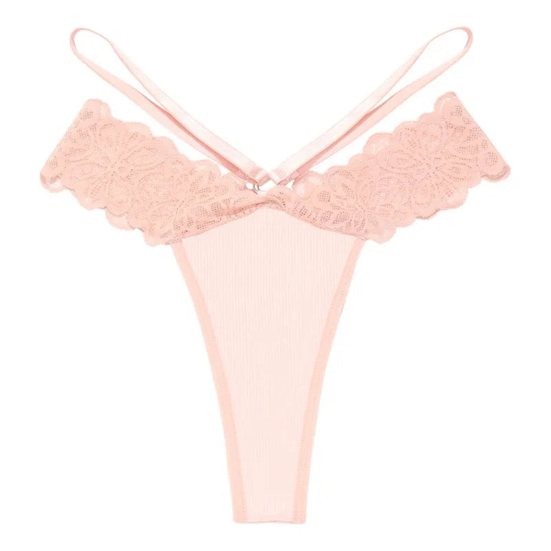 Sexy Double-strap Lace Thong Panties T-Back Women Underwear Low Rise Elegant G-String Breathable Lady Briefs Elegant Lingerie