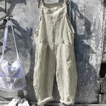 Casual Striped Print Sleeveless Jumpsuit Sling Big Pockets Wide Leg Summer Jumpsuit Women Female Clothing