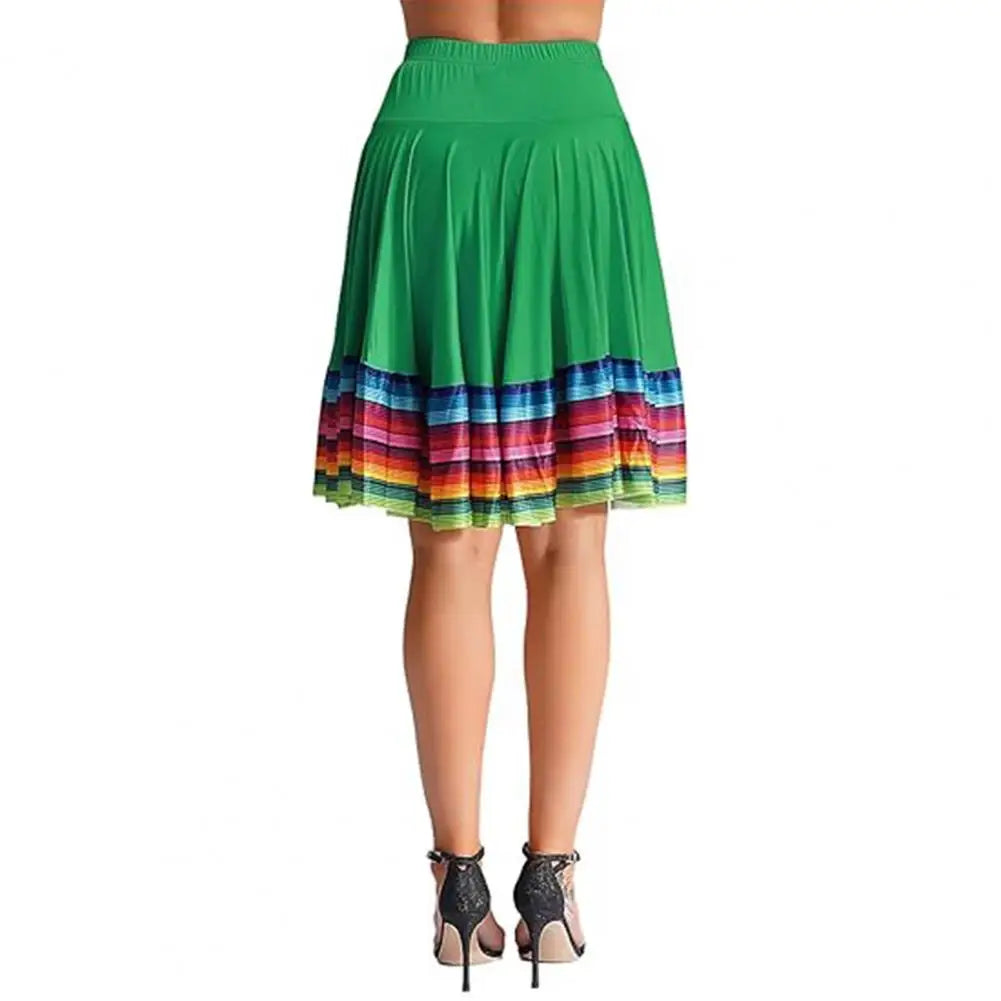 High Waist Spanish Swing Skirt Midi Skirt Ladies Folk Dance Skirt Elastic Large Swing Hem Mexican Flamenco Performance Skirts