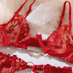 Bikini Fashion Sexy Plot Person Flame Metal High-End Temptation Slim Sexy Lingerie Four-Piece Set
