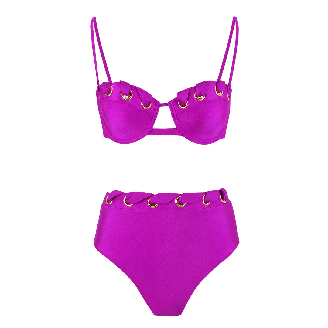 2024 Sexy Brazilian Bikini Set High Waist Golden Printed Women Swimwear Push Up Bikinis Swimsuit Female Biquini Bathing Suit