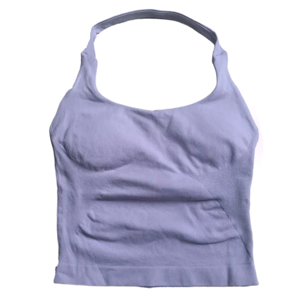 Gym Top Women Clothes Strappy Workout Tank Top Padded Sports Bra Backless Yoga Shirts Seamless Gym Crop Top Halter Fitness Vest