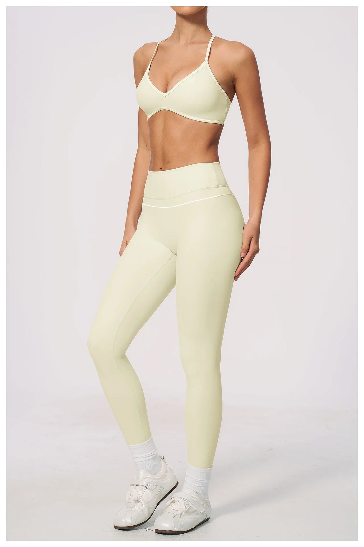 New Yoga Suit Women Color Blocked V-neck I Shape Sports Bra Fitness Clothes Summer Tight Running High Waist Leggings Tracksuit