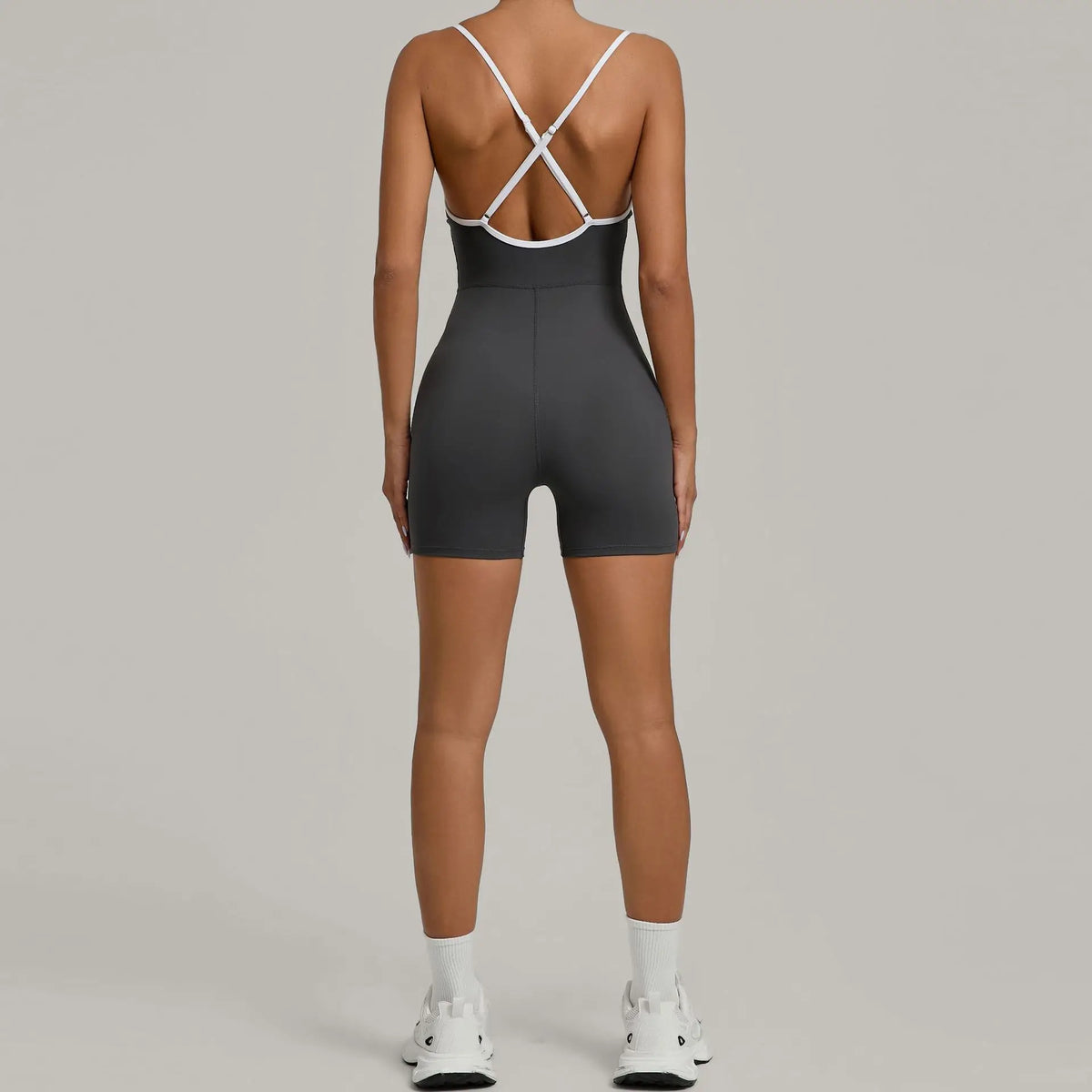 Spring/summer Women's Contrasting Yoga Jumpsuit Hollow Out Cross Back Camisole One Piece Sports Suit Hip Lifting Fitness Romper