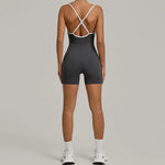 Spring/summer Women's Contrasting Yoga Jumpsuit Hollow Out Cross Back Camisole One Piece Sports Suit Hip Lifting Fitness Romper