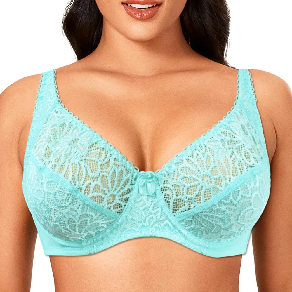 Bras For Womens Lace Bra Lager Bosom See Through Underwire Sexy Lingerie BH Tops Plus Size C D DD E F Cup