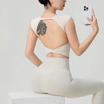 Women's Backless Fitness Clothes with Fixed Chest Pad Beautiful Top Short Sleeve Dance SportT-Shirt Yoga Wear
