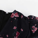 FDYOUI Elegant V-neck Floral Printed Short Dress High Street Women's Puff Sleeve High Waist Tunics Ruched Vacation Party Dresses