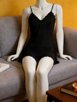 Women Satin Nightdress Lace Trim Slip Dress Sexy Spaghetti Strap Sleepwear Silky Smooth Nightgown Elegant Lingerie Home Wear
