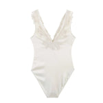 Women's Satin Women Elegant Beige Lace V Neck Satin Bodysuits Sleeveless Slim Fit Top For Daily Wear Bodysuits Pure Desire S1ZJ