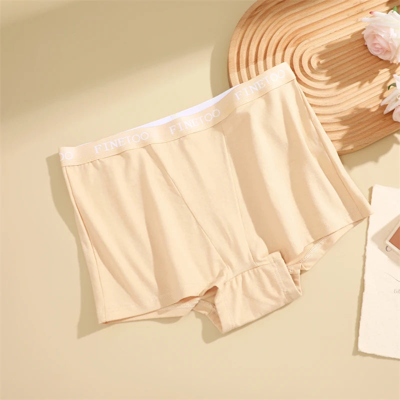 Finetoo Women's Panties Cotton Seamless Sports Boxers Underwear Female Solid Color Briefs Cozy Lingerie Intimate Underpant S-XXL