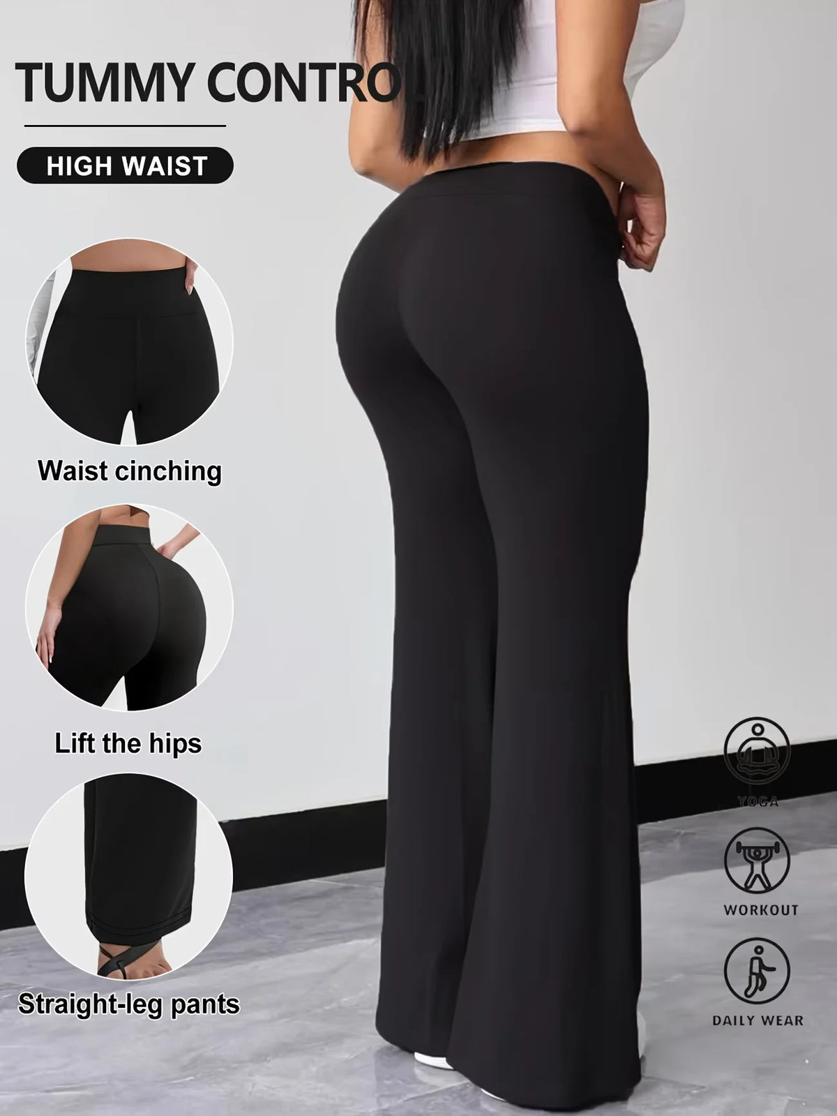 Womens Summer Casual Straight Leg Sports Pants High Waist Stretch Wide Leg Pants Tummy Control Workout Yoga Pants Outdoor Fitnes