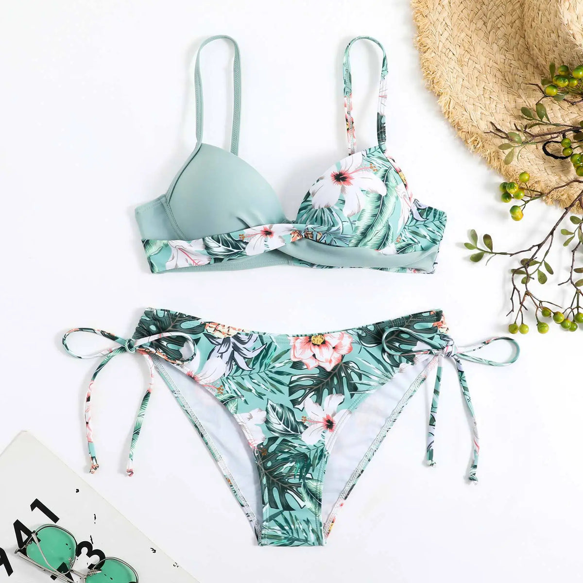 2025 Push Up Bikini Printed Swimsuit Women Sexy Strappy Swimwear Female Color Block Bathers Bathing Swimming Swim Suit Beachwear