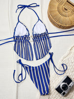 Sexy Blue Striped Bikini Set 2026 Women Hollow Out Stone Push Up Crop Top Two Piece Swimsuit Summer Bathing Suit Thong Swimwear