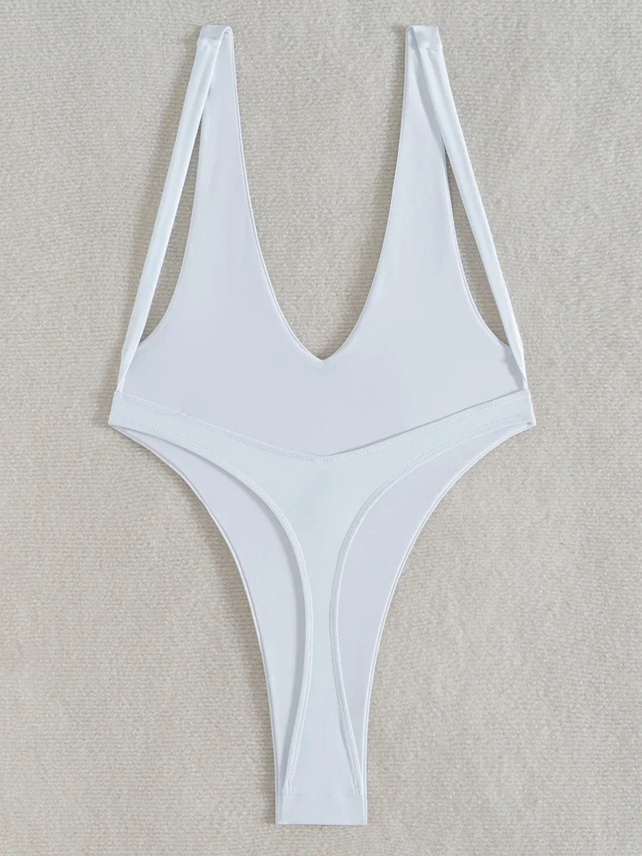 Deep V Neck High Leg Cut One Piece Swimsuit Women Thong Swimwear Female Bather Monokini Backless Bathing Suit Swim Beachwear