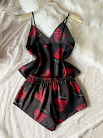 Women Heart Letter Print 2 Piece Pajama Set V Neck Spaghetti Strap Cami Top Elastic Waist Shorts Sweet Fashion Ladies Sleepwear