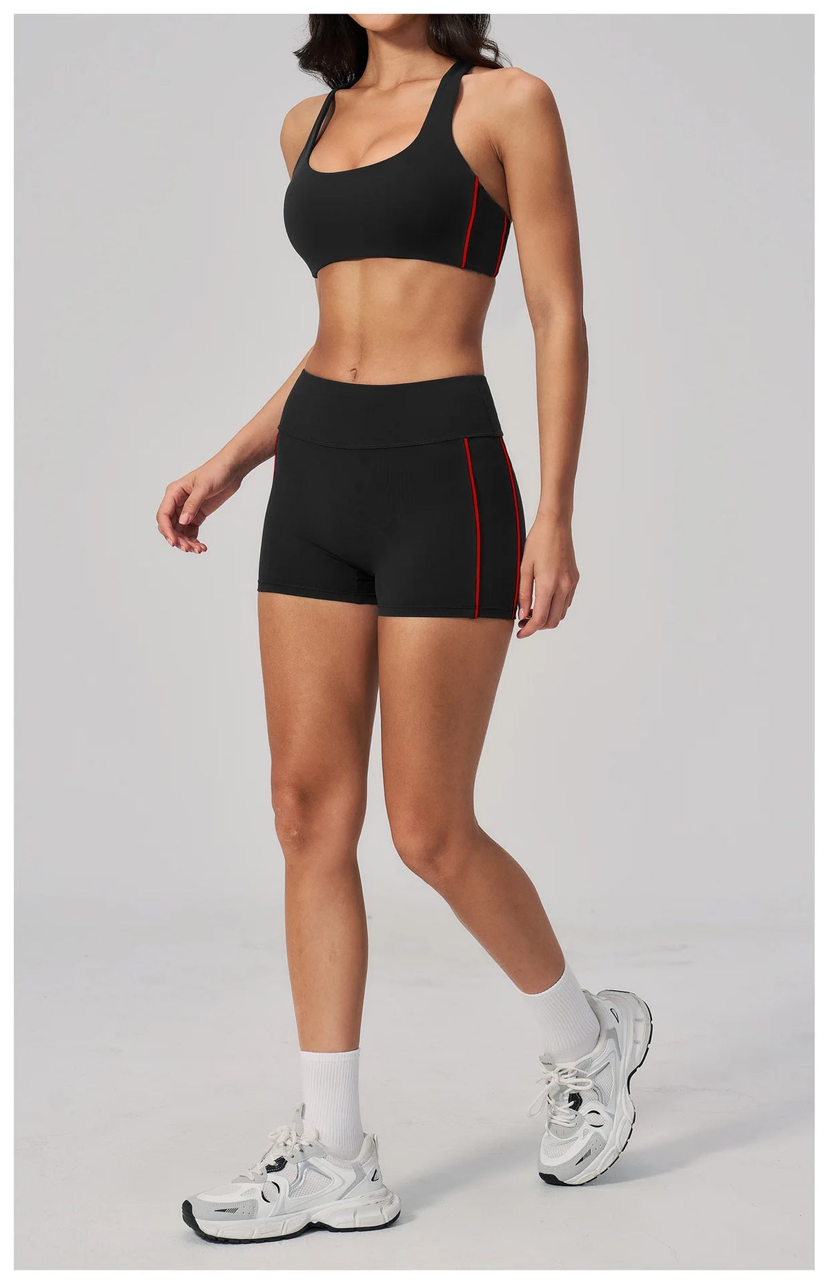 Quick Drying Shaved Tight Yoga Suit for Women Color Contrast Slim Sports Bra High Waist Shorts Running Fitness Suits Tracksuit