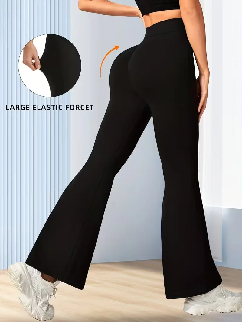 Women's Spring Summer Black Retro Wide-Leg Flare Pants, High-Waisted Slim-Fit Elastic Waist Casual Trousers, Season-Ready ,Jeans
