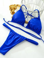PU Pleated Ruched Bikinis Mini Micro Thong Bikini Women Swimwear Female Swimsuit Two-pieces Bikini Set Halter Bathing Suit Swim