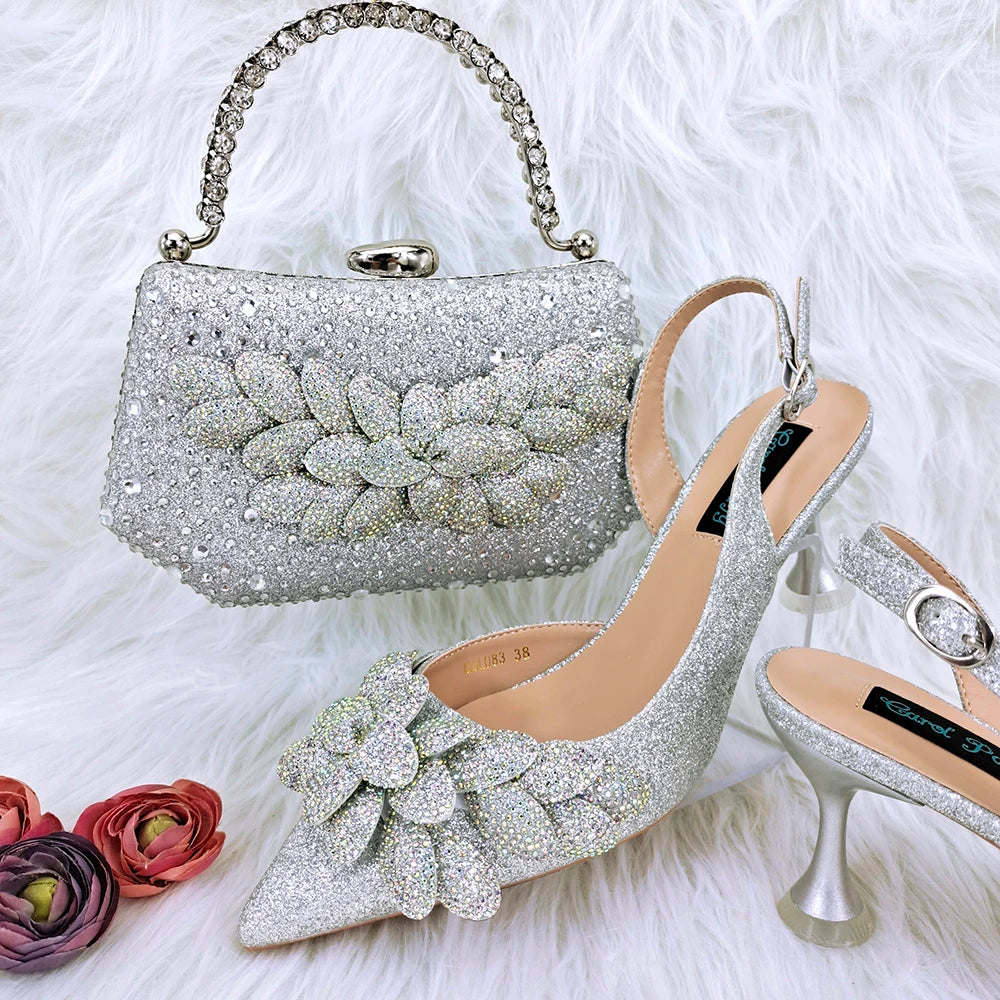 Doershow African fashion Italian Shoes And Bag Sets For Evening Party With Stones green Italian Handbags Match Bags! HFG1-3