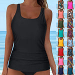 Women Summer Swimwear Loose Fit Scoop Neck Sleeveless Tankini Top Bohemian Tie Dye Print Bathing Suit Padded Swimsuit Top Xxl