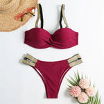 New S - XL Bra Bikini Push Up Swimsuit Female Swimwear Women Two-Pieces Bikini Set With Cup Bather Bathing Suit Swim Lady V2310
