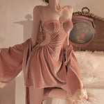 Sexy Velvet Lace Sleepwear Strap Home Clothes Set with Chest Pad V-neck Winter Home Comfortable Pure Desire Robe Nightgown 2025