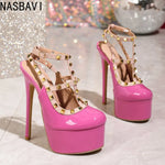 Summer New Fashion Thick Sole Sandals Thick High Heel Riveted Sexy Fashion Show Banquet Party Large Women's Shoes