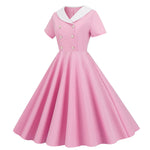 1950s Vintage 50s A-Line Evening Dress Short Sleeves V Neck Button High Waist Dresses Women's Prom Party Midi Dress Vestidos