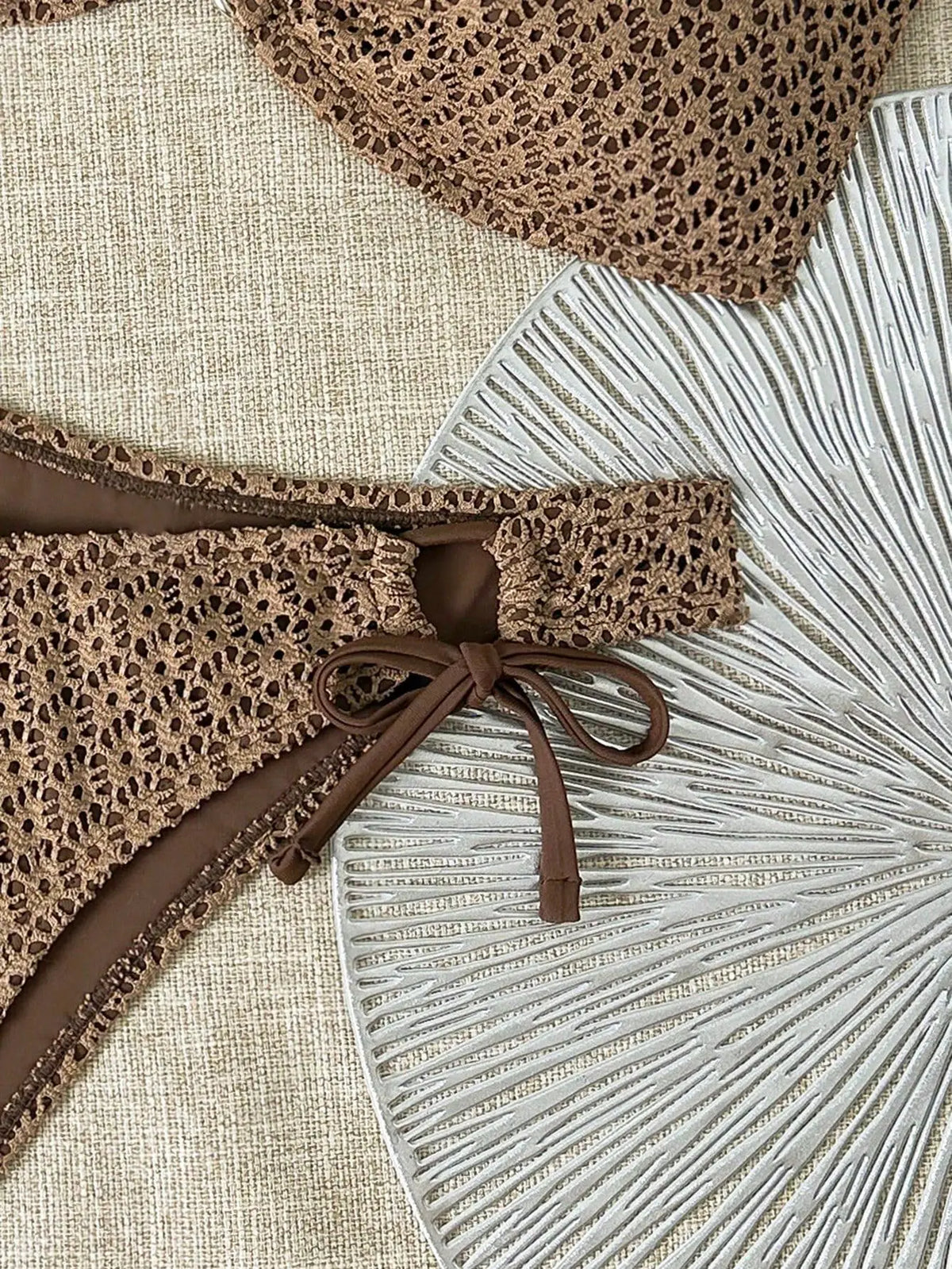 Sexy Bandeau Bikini Set Women Brown Metal Chain Push Up Bra Drawstring Thong Swimsuit 2026 Summer Bathing Suit Micro Swimwear