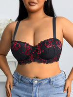 Plus Size Lace Women's Bra BCD Thin Cup Floral Embroidered Push up Bra Side Support Comfortable Underwire Lingerie Bra Women