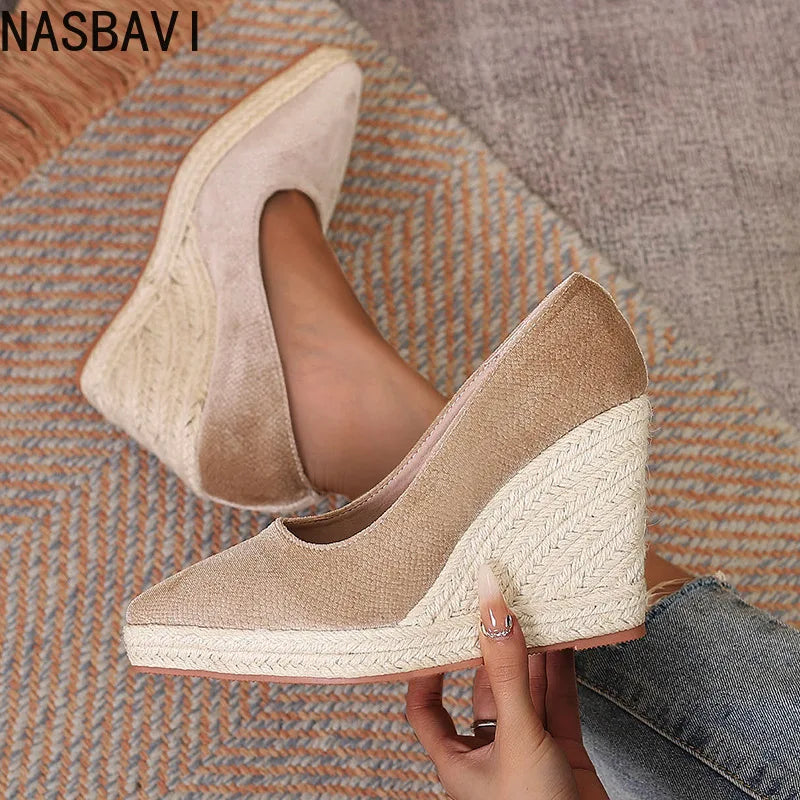 Spring Summer Shoes Women High Heels Fashion Ladies Wedges Party Shoes Retro Straw Shoes Women Pumps Wedge Heel 8.5cm