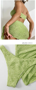 New Strapless Bikini Set Women Hollow Out Sexy Beachwear Sexy Lace Up Cover-Ups Wrap Skirt Summer New Fashion Bathing Suit