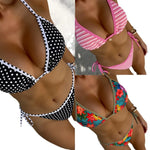 2026 Trendy String Bikini Set Triangle Top Side Tie Bottoms with Metallic PendantSolid Color Contrast Trim Women Swimwear